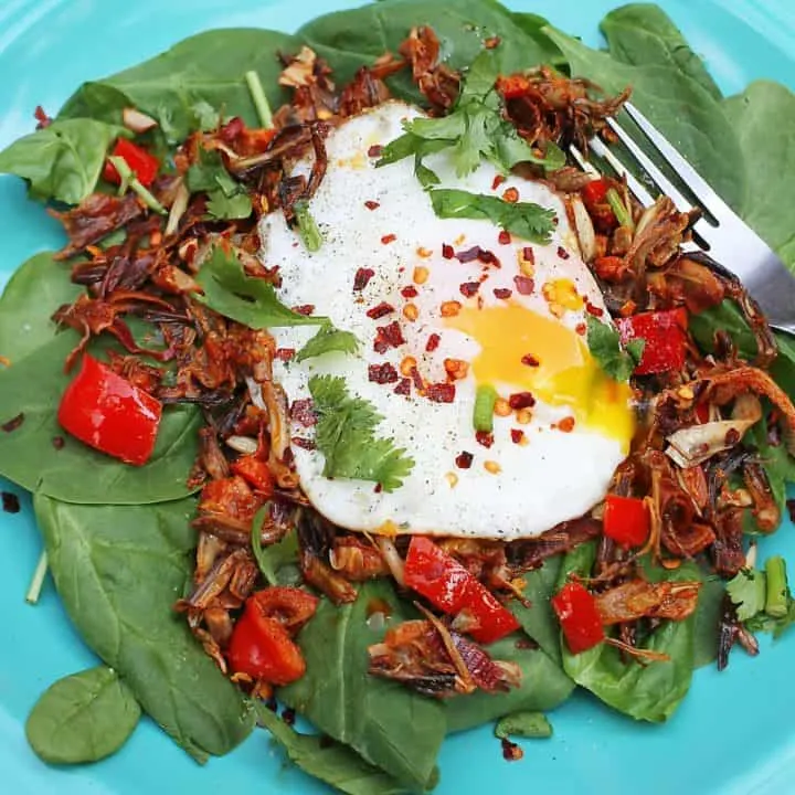 Banana Flower Stir Fry with egg and spinach