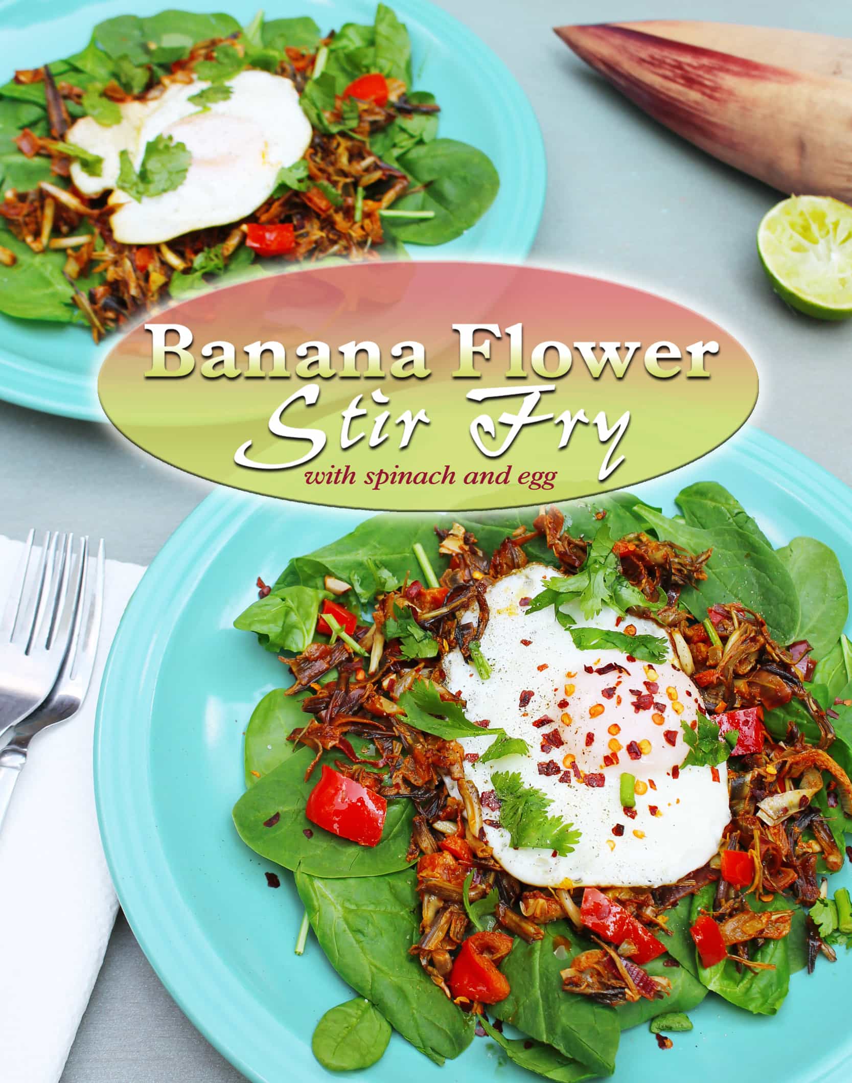 banana flower stir fry served with salad