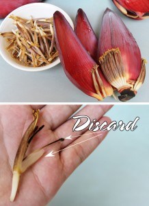 cleaning a banana flower