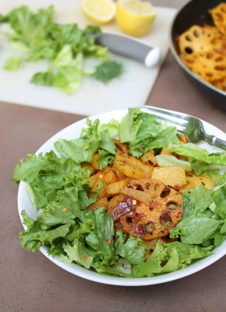 Lotus root and jicama sauteed salad