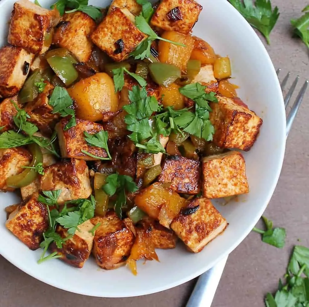 tofu with mango and passionfruit vodka