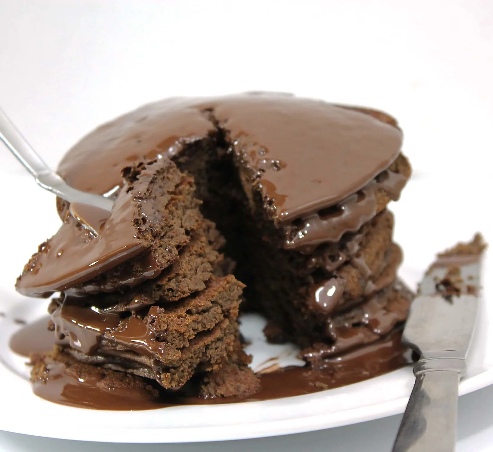 forkful of chocolate lentil pancakes