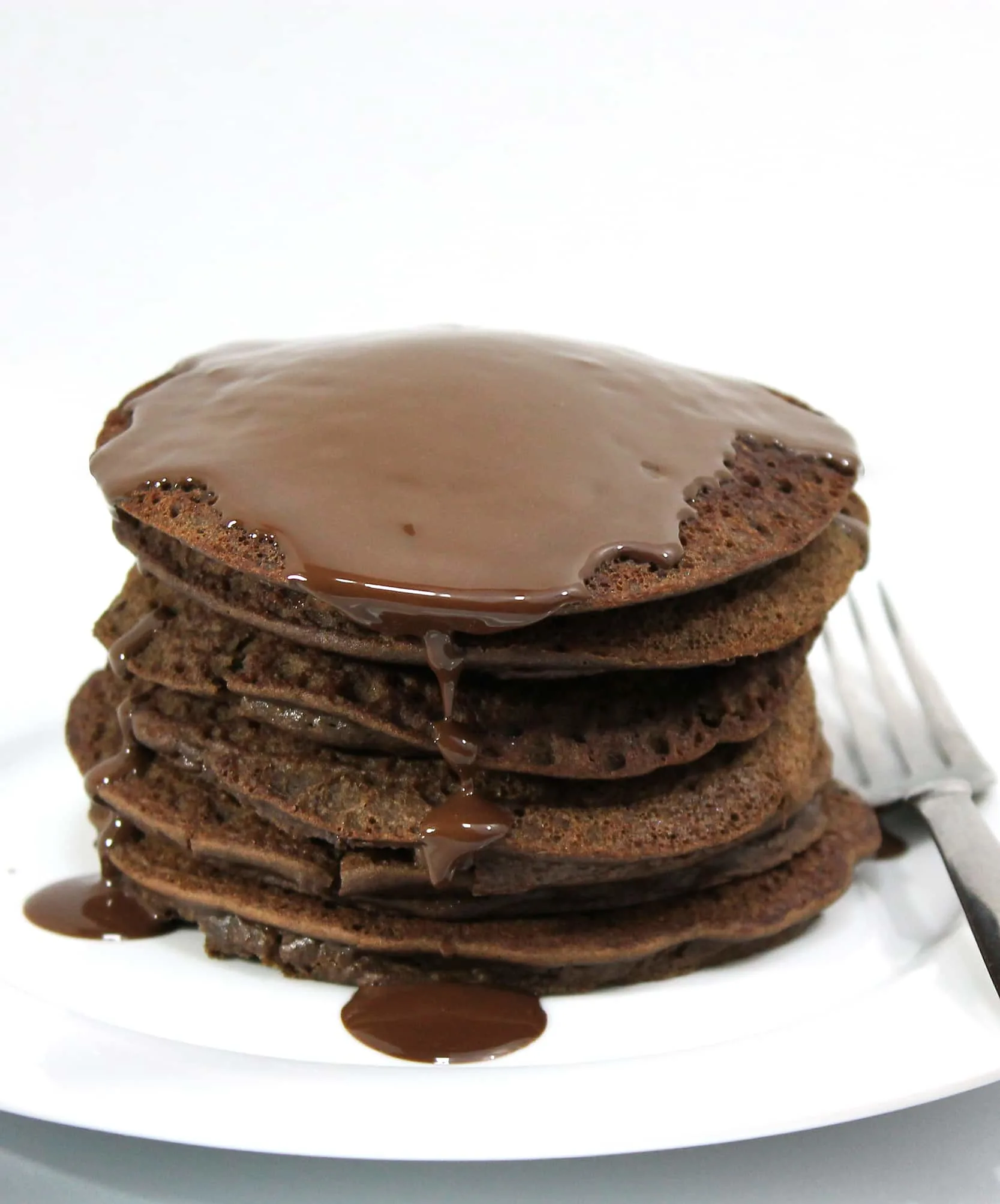 healthy chocolate lentil pancakes with chocolate sauce