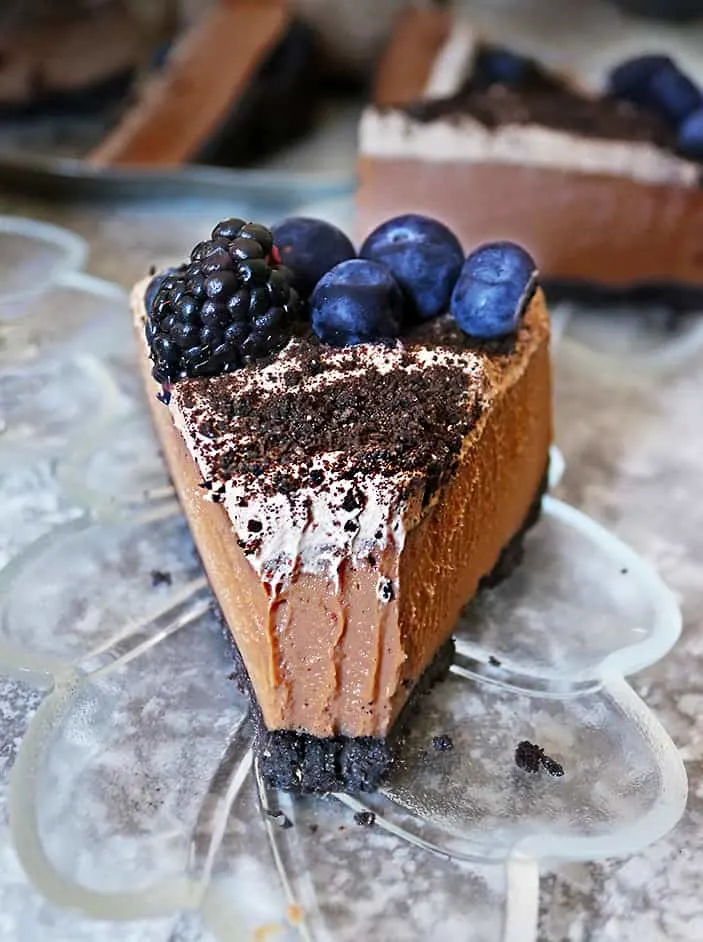 Slice of no-bake chocolate cashew cake