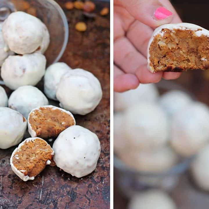 White Chocolate Drenched Sweet Potato & Raisin Bites