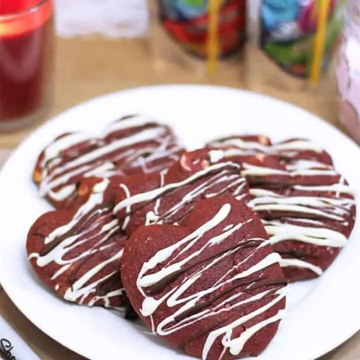 Plate of Red Velvet Chocolate Chip Cookies