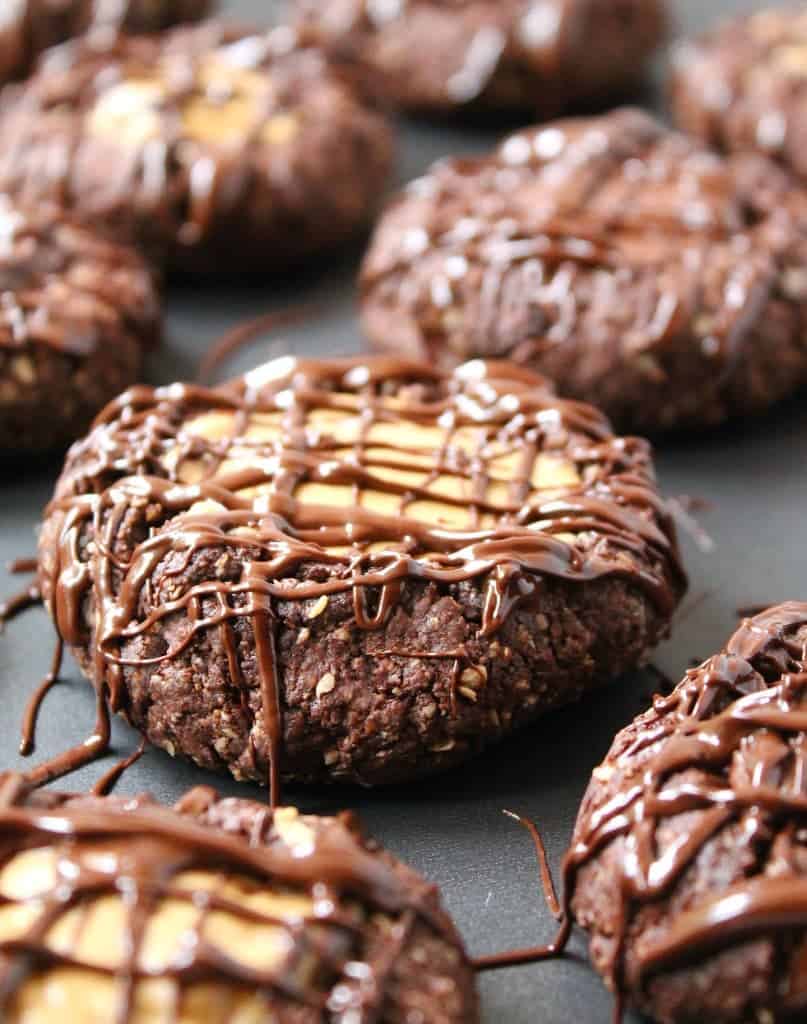 Gluten Free Chocolate Drizzled Chocolate-Peanut-Butter Thumbprint Cookies @RunninSrilankan