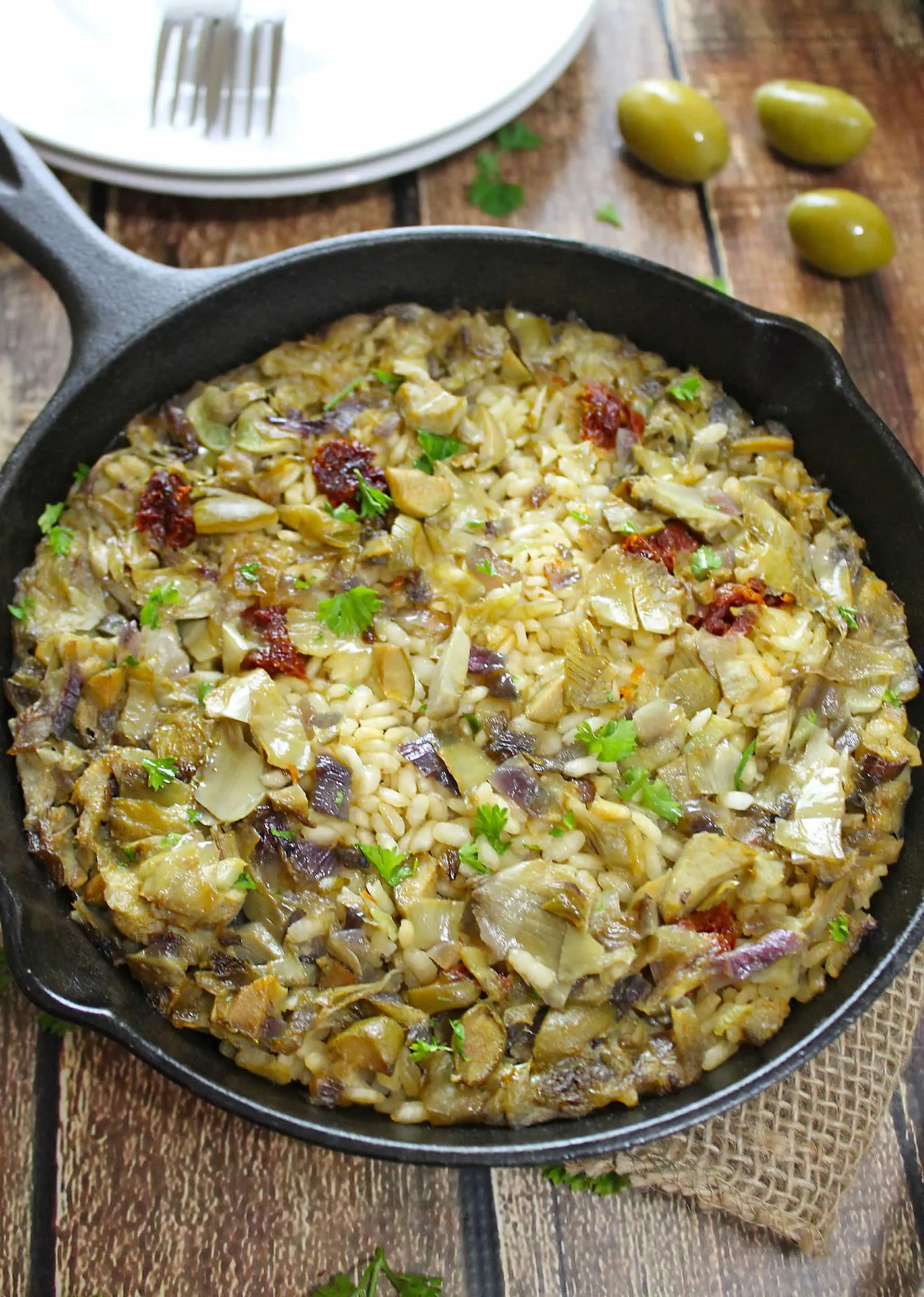 Artichoke Olive Sundried Tomato Baked Risotto