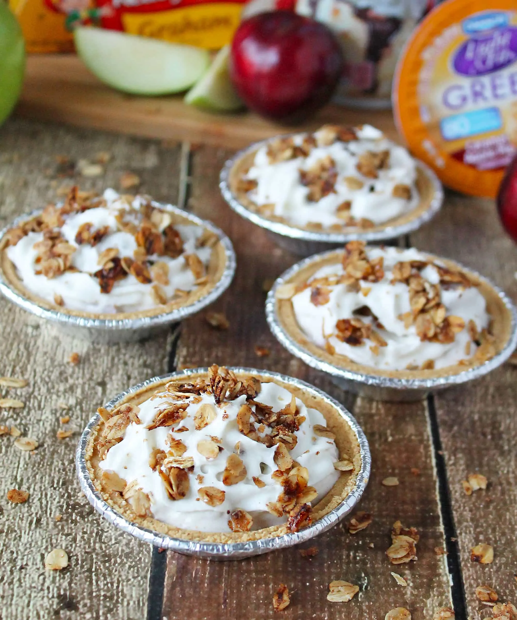 No Bake Apple Pear Plum Yogurt Crumble Pie