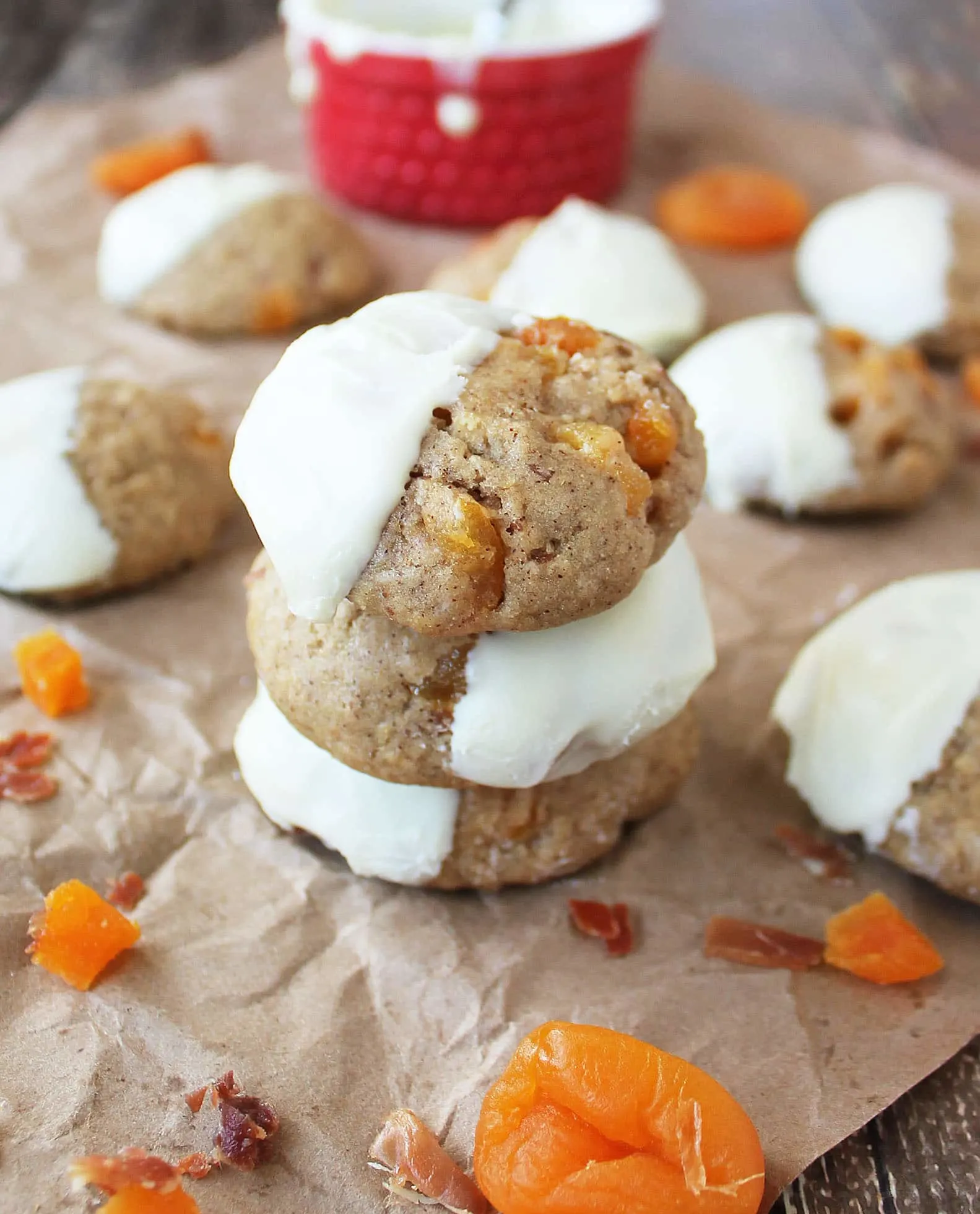 White Chocolate Glazed Prosciutto & Apricot Cookies