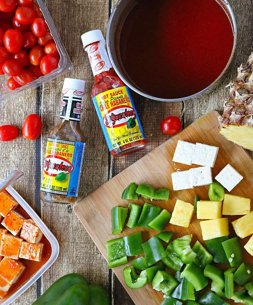 ingredients to make Spicy & Sweet Pineapple Tofu Skewers #KingOfFlavor