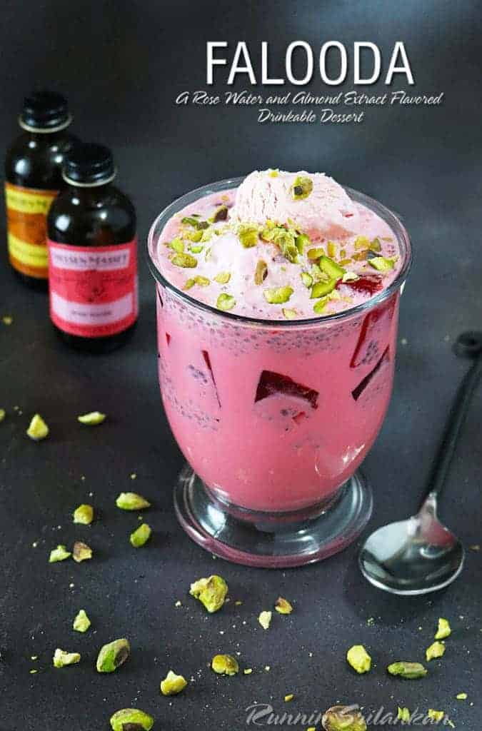Falooda - A cool and delicious rose water and rose syrup beverage with basil seeds, tapioca pearls and almond extract, served with ice cream it will become a summer favorite