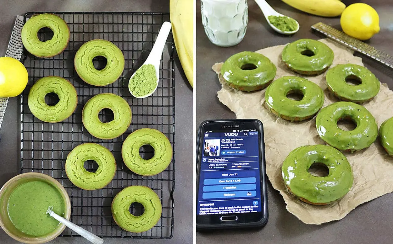 Matcha Banana Donuts With Matcha Lemon Glaze 