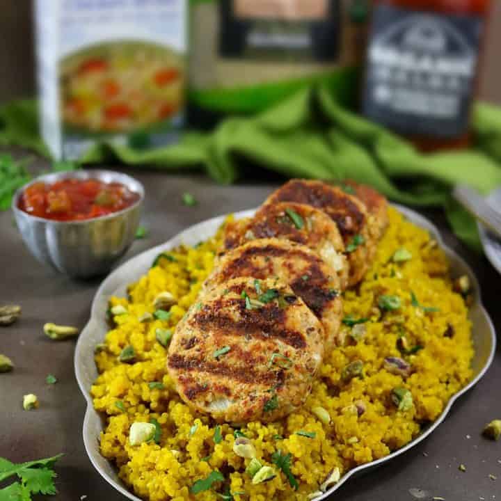 Broth & Salsa Flavored Salmon Burgers with Turmeric Quinoa #BlockPartyHero #ad