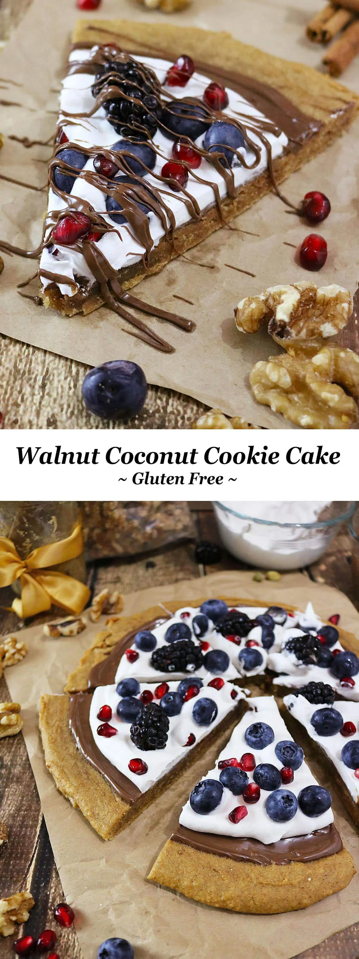 Spiced Walnut Coconut Cookie Cake with chocolate, blueberries and pomegranate - perfect for the fourth of July