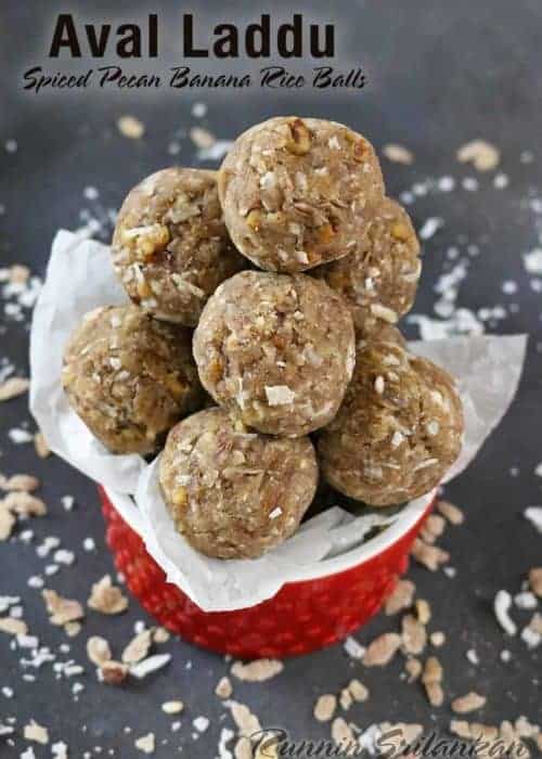 Pecan Banana Rice Balls (Aval Laddu)