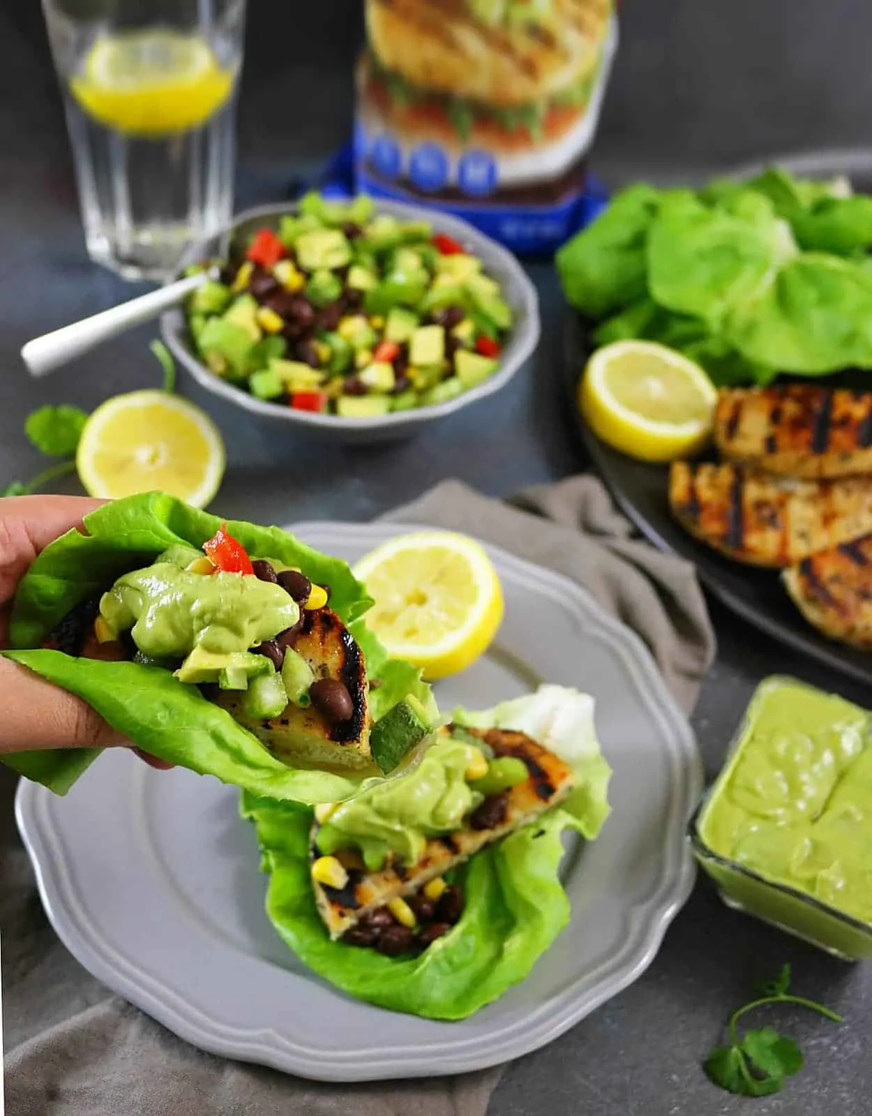 Pollock Burgers In Lettuce Wraps With Celery Avocado Salsa And Horseradish Sauce - Such a quick and tasty dinner!