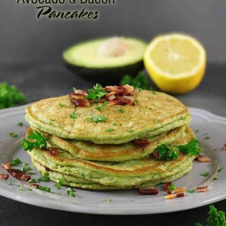 Avocado & Bacon Pancakes - The recipe for these delicious, gluten free, savory (no sugar) pancakes can be found at http://RunninSrilankan.com