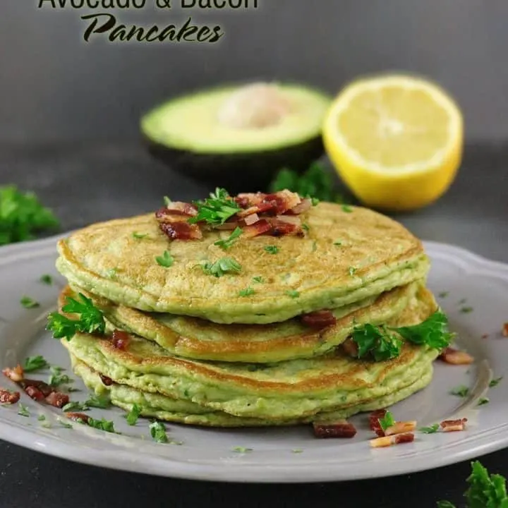 Avocado & Bacon Pancakes - The recipe for these delicious, gluten free, savory (no sugar) pancakes can be found at http://RunninSrilankan.com