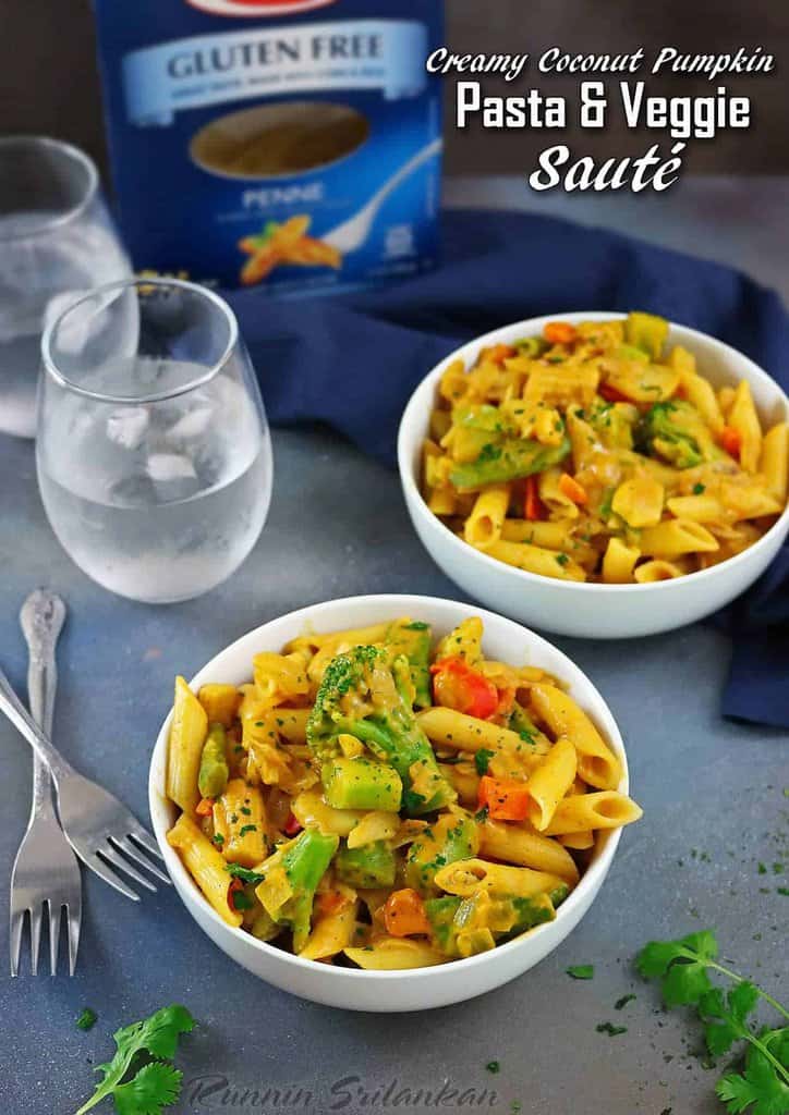 Creamy Coconut Pumpkin Pasta & Veggie Sauté Savory Spin