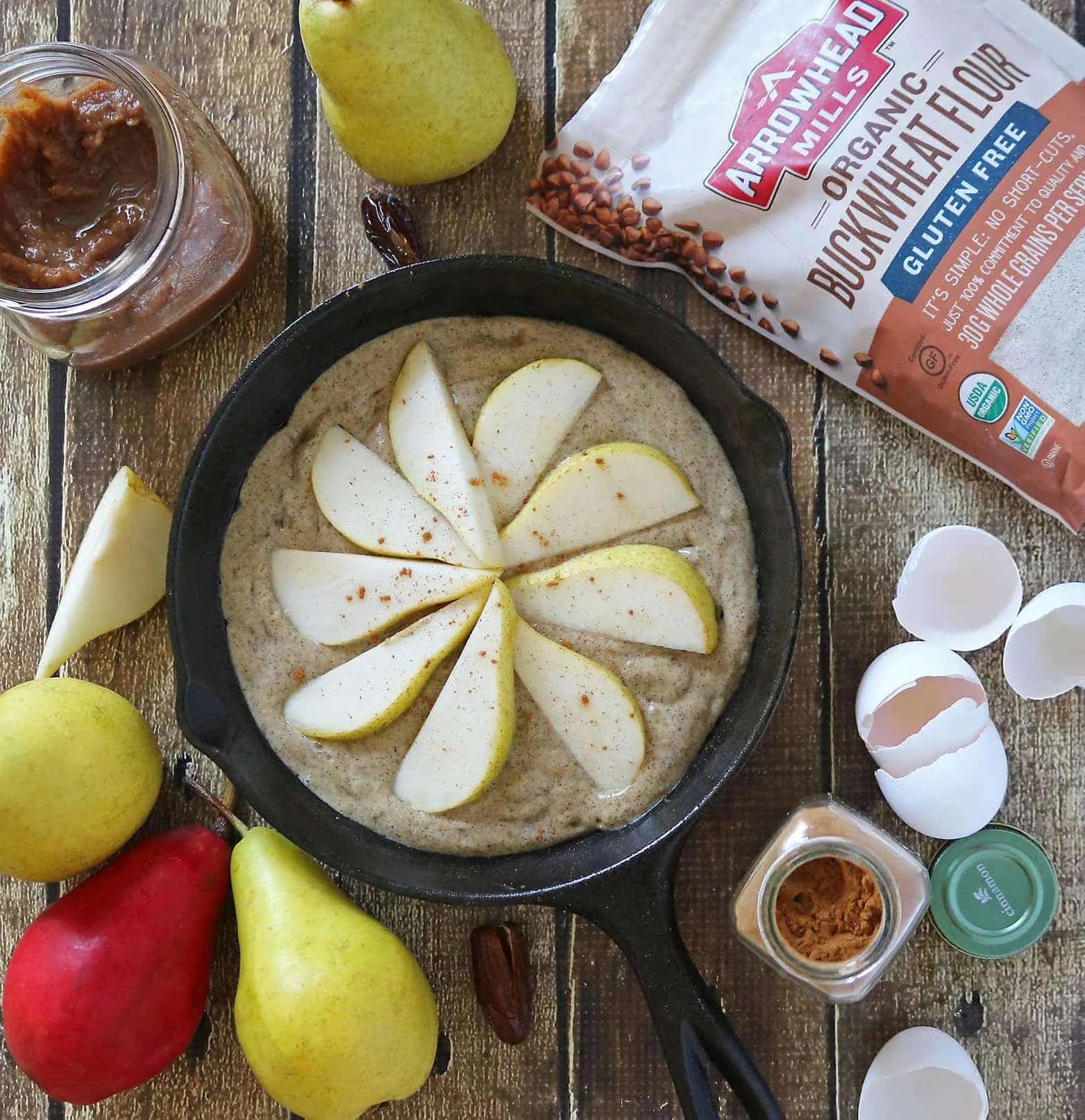 This Pear and Date Skillet Cake whips up in the Blender and is Gluten-Free, Refined Sugar-Free, and Dairy Free.