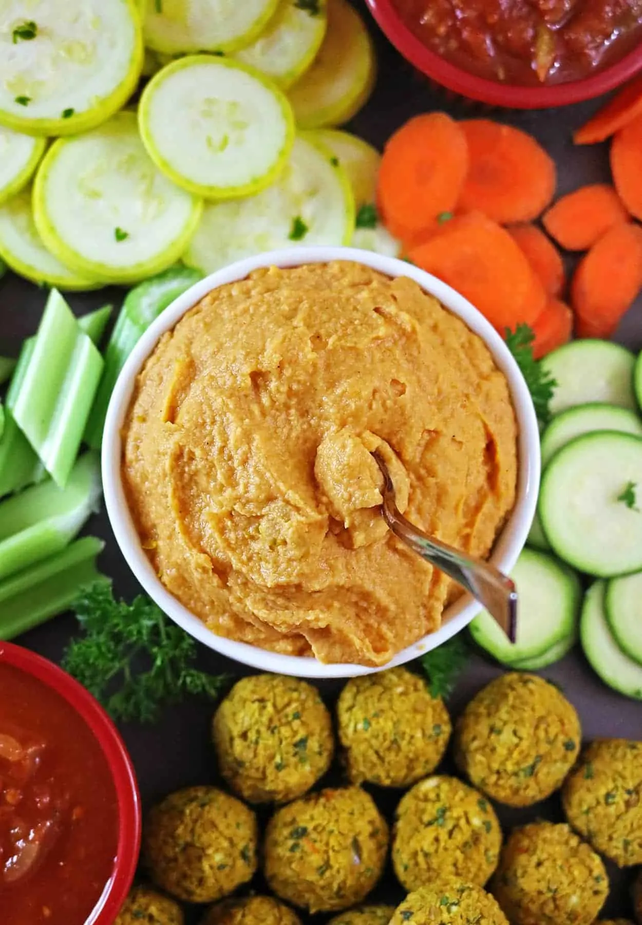 Salsa Hummus Dip & Picante Falafel Bites Snack Platter for Gameday #makegametimesaucy 