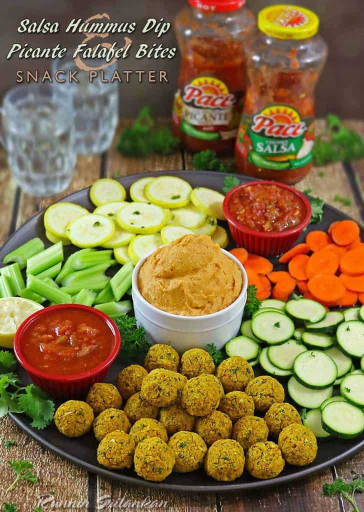Salsa Hummus Dip & Picante Falafel Bites Snack Platter for Gameday #makegametimesaucy 