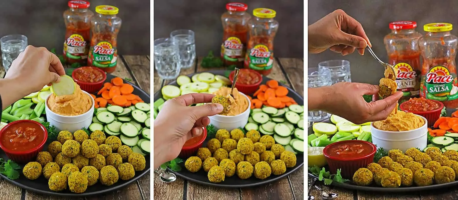 Salsa Hummus Dip & Picante Falafel Bites Snack Platter for Gameday #makegametimesaucy 