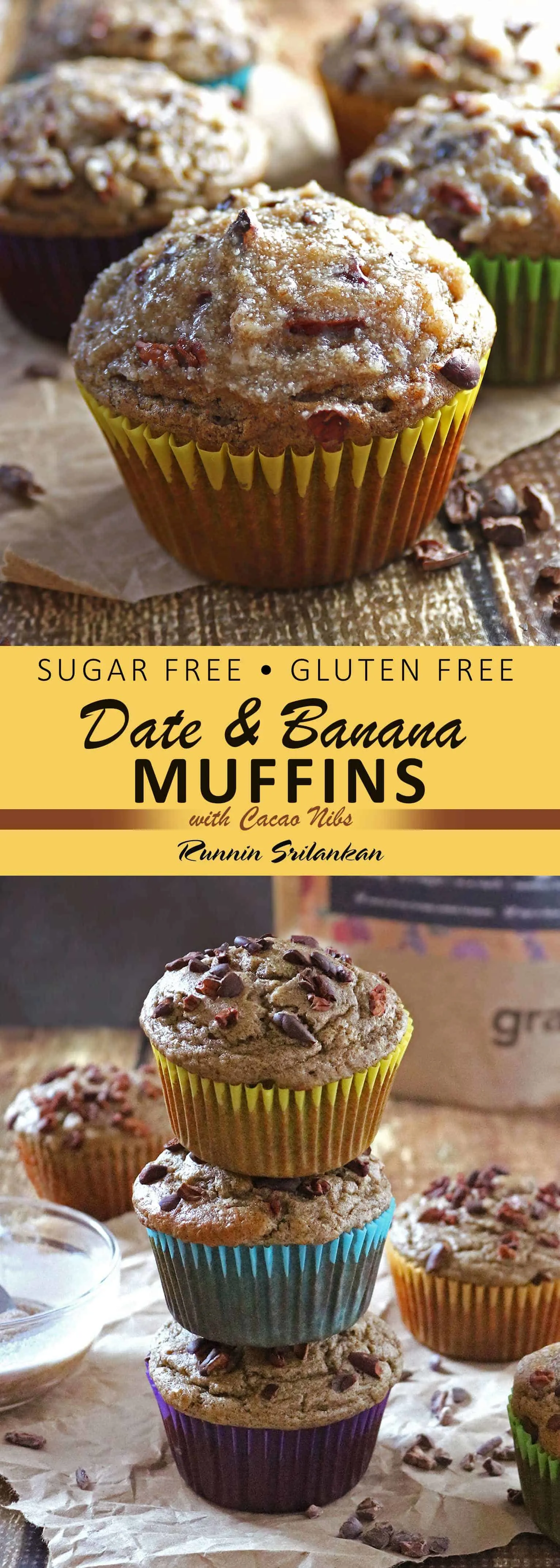 These Date Banana Muffins with Cacao Nibs are refined sugar-free, gluten-free and dairy-free AND taste-full!