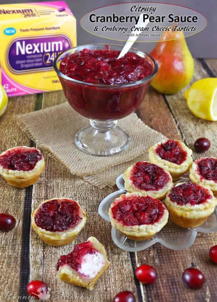 Citrusy Cranberry Pear Sauce and Cranberry Cream Cheese Tartlets
