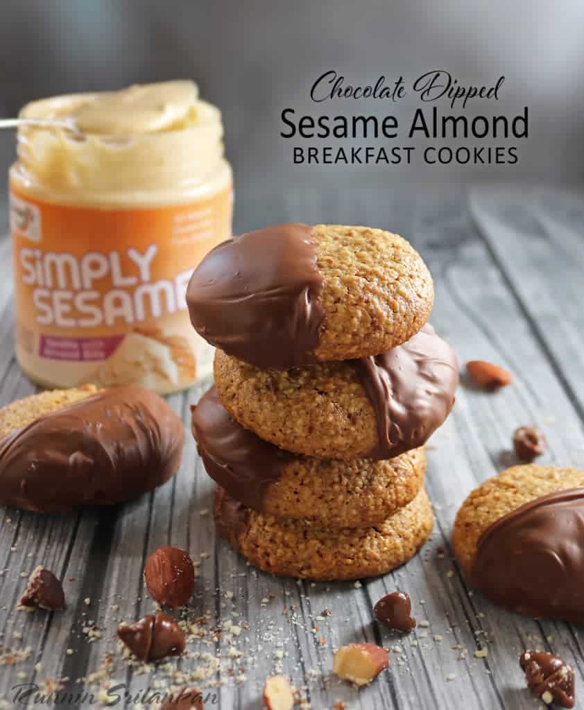 Chocolate Dipped Sesame Almond Breakfast Cookies