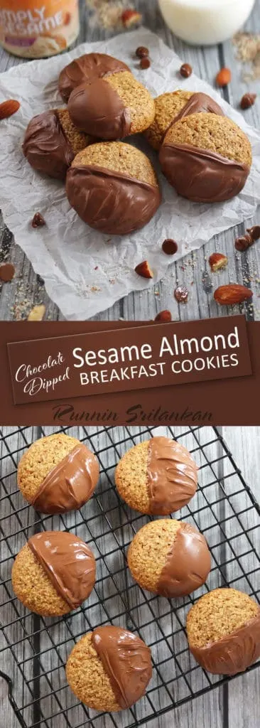 Chocolate Dipped Sesame Almond Breakfast Cookies
