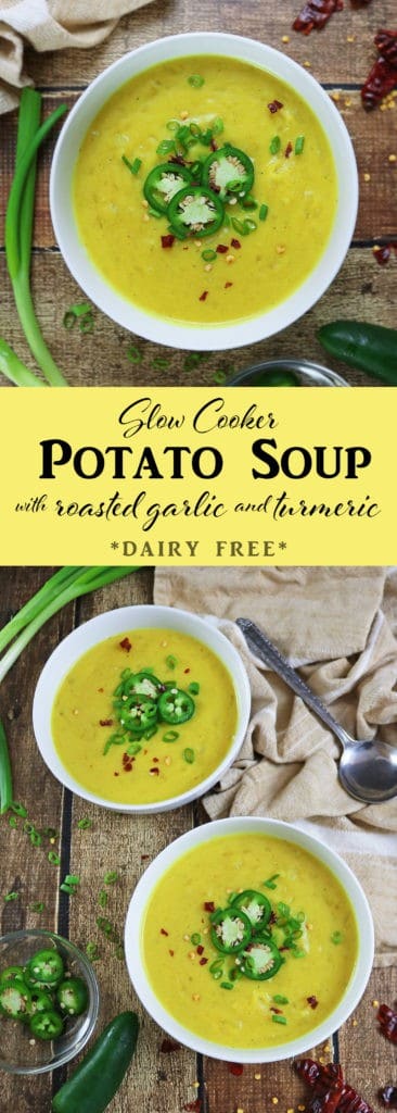 Slow Cooker Roasted Garlic Turmeric Potato Soup