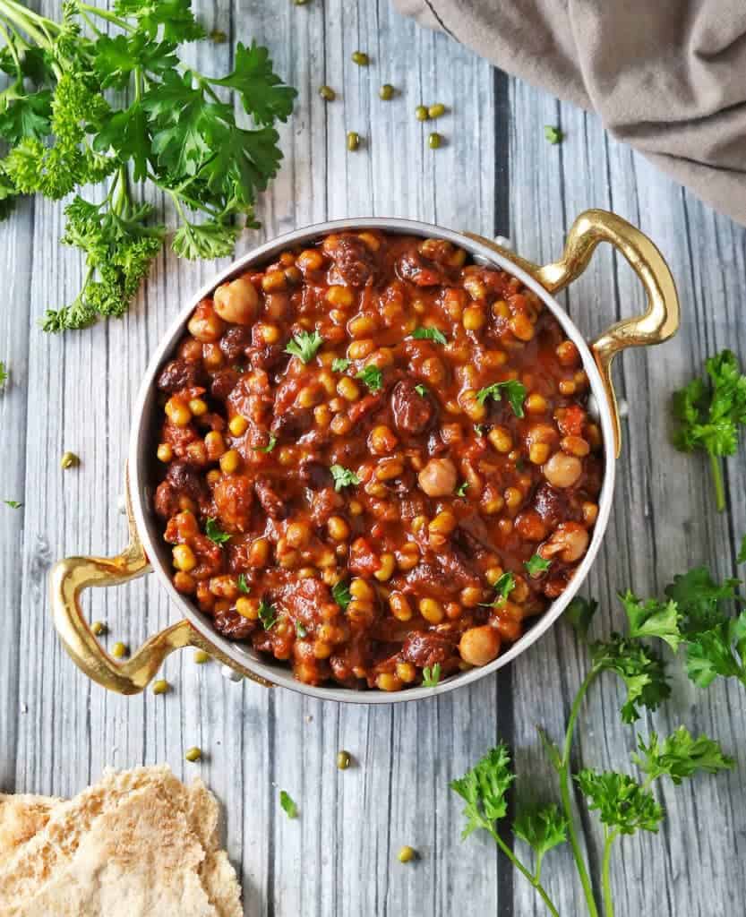 Hearty Slow Cooker Three Bean Stew with Cocoa (Recipe)