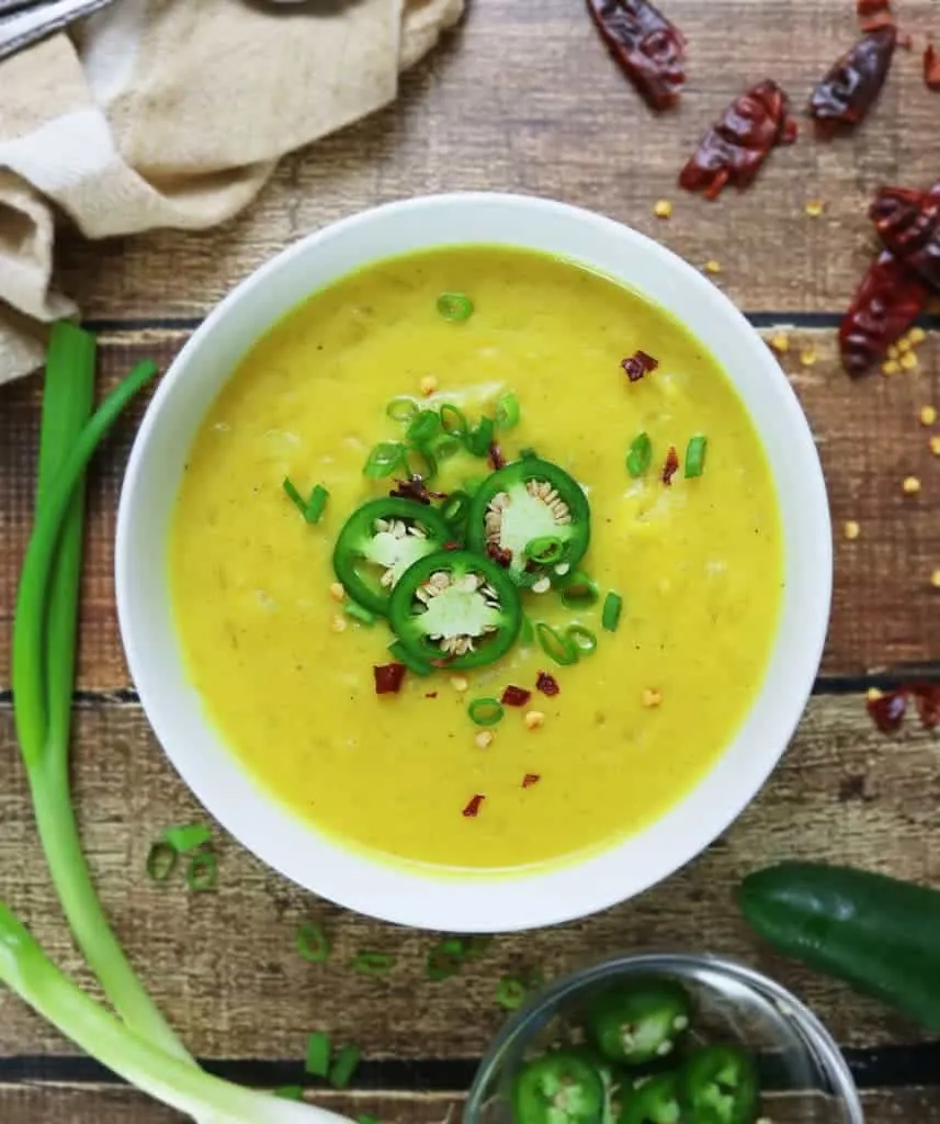 Slow Cooker Roasted Garlic Turmeric Potato Soup