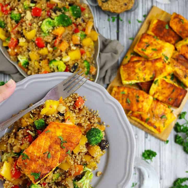 Turmeric Salmon • Warm Veggie Quinoa Salad • Blueberry Oatmeal Cookies