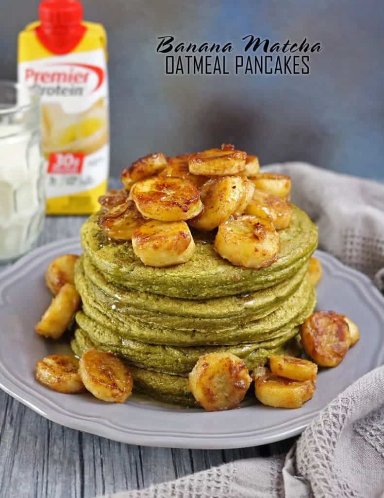 Banana Matcha Oatmeal Pancakes