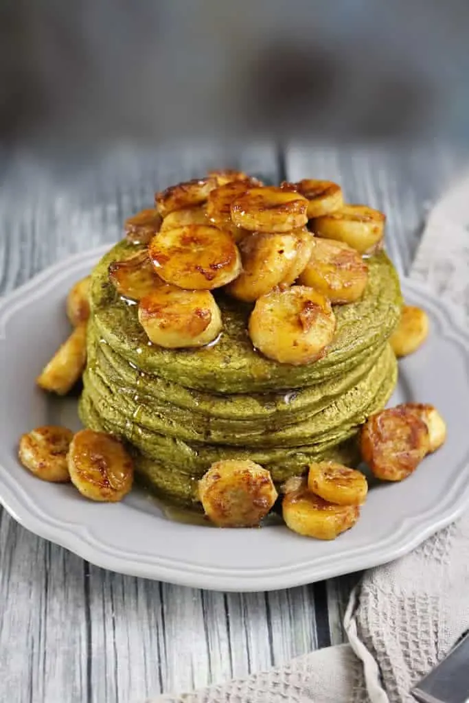 Banana Matcha Oatmeal Pancakes