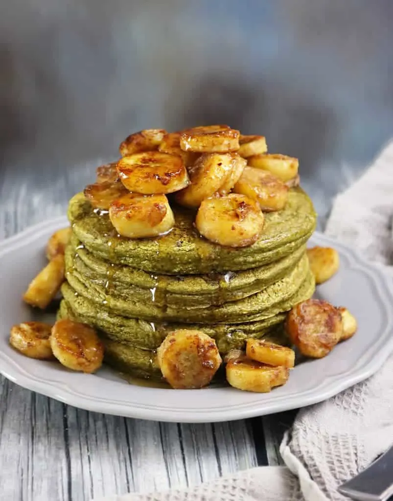 Banana Matcha Oatmeal Pancakes