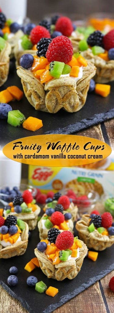 Fruity Waffle Cups with Vanilla Cardamom Coconut Cream