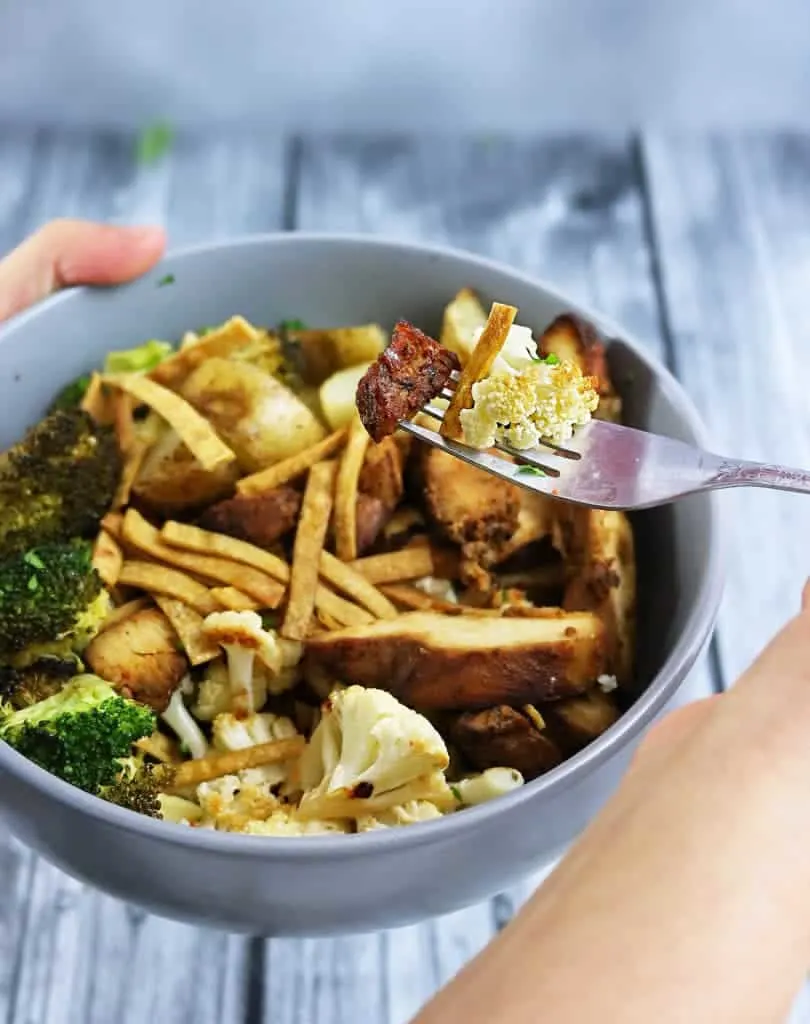 Spicy Roasted Veggie & Chicken Buddha Bowls