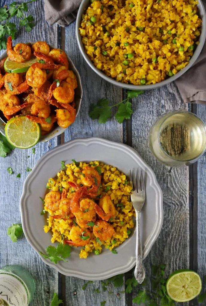 Spiced Lime Shrimp Turmeric Cauliflower Rice