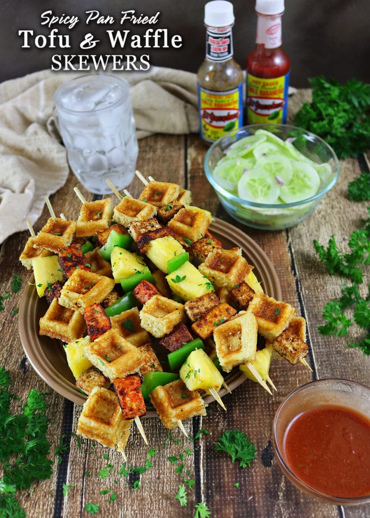 Spicy Pan Fried Tofu And Waffle Skewers