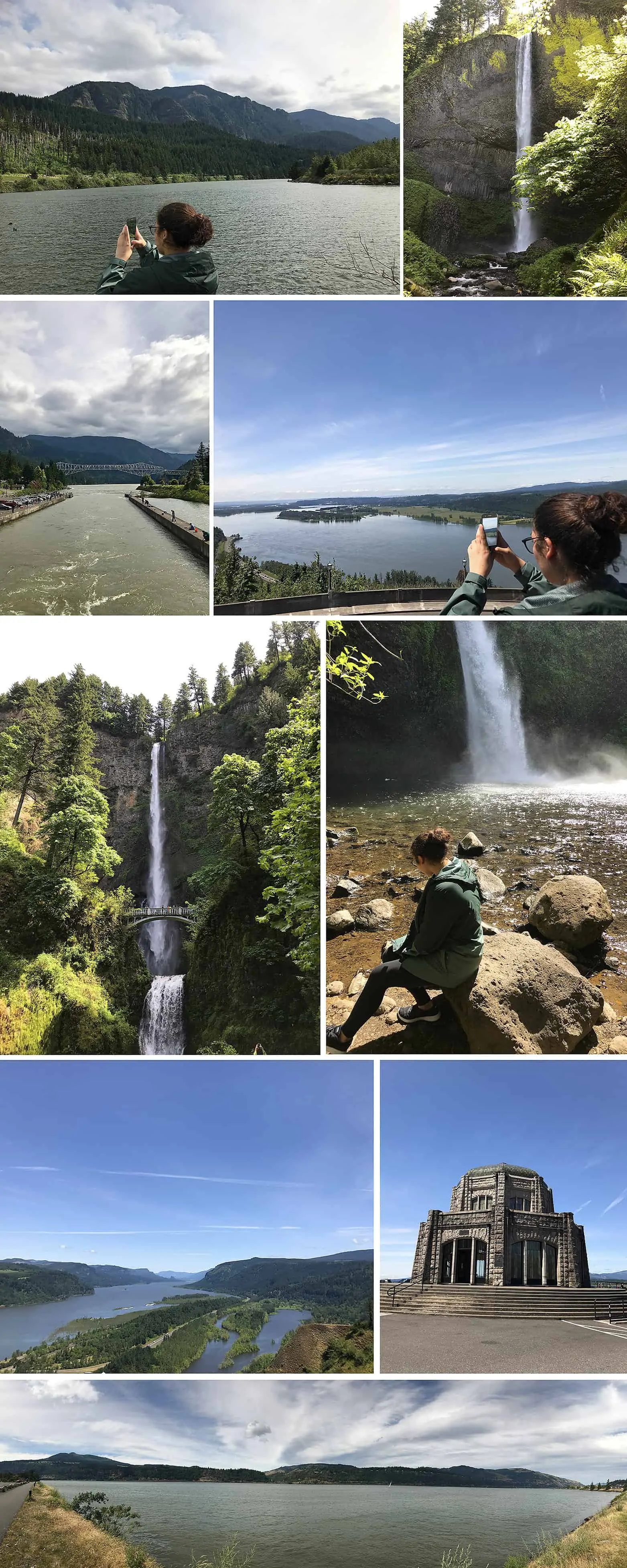 Multnomah Falls and other waterfalls with Gorge Views