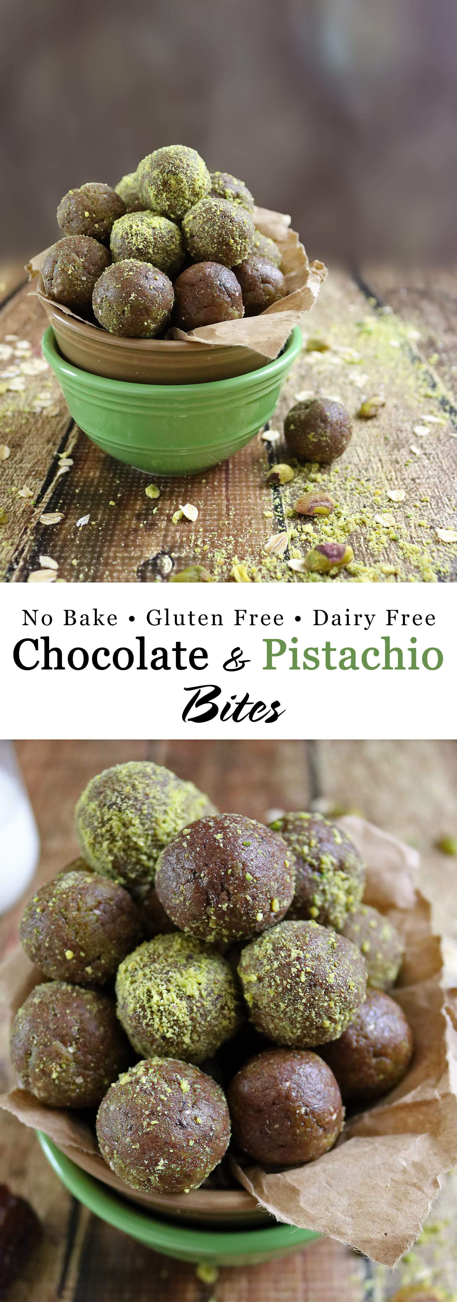 No Bake Gluten Free Dairy Free Pistachio Chocolate Bites
