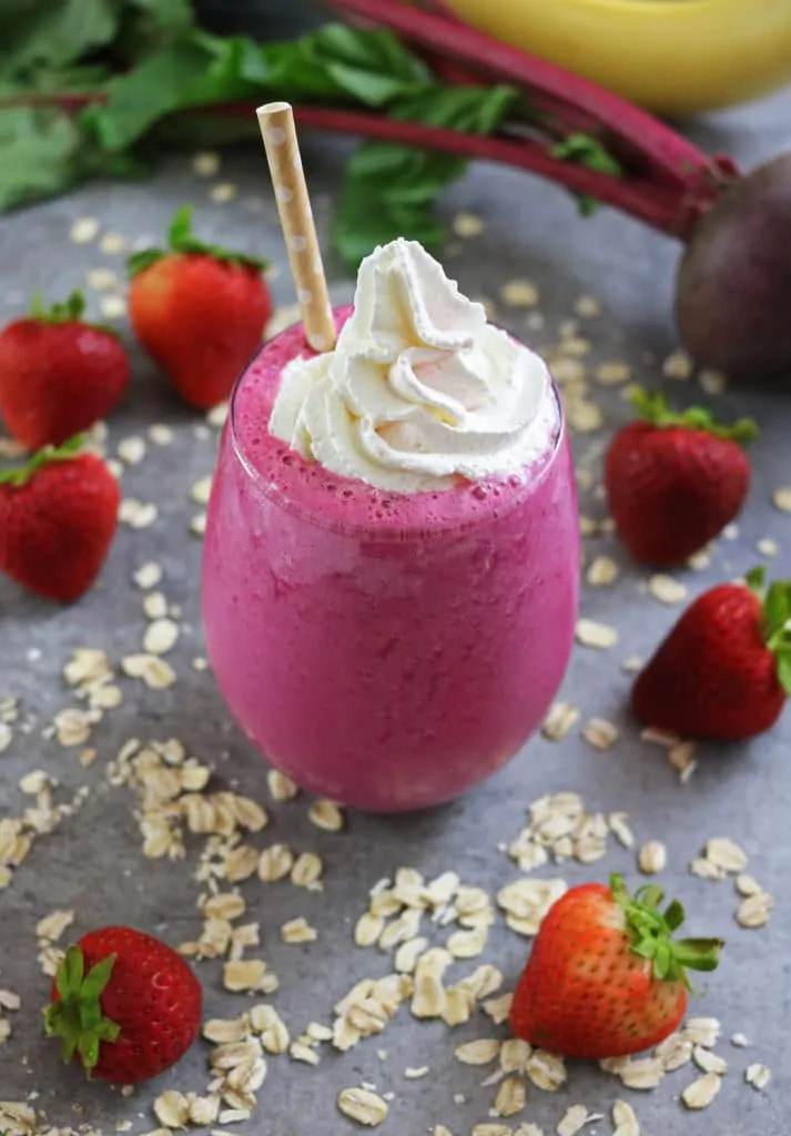 Strawberry Beet & Banana Protein Shake with Whipped Coconut Cream