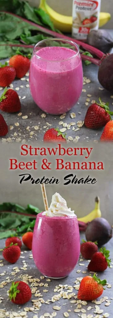 Strawberry Beet & Banana Protein Shake with Whipped Cream Topping @PremierProtein #TheDayIsYours #Sponsored