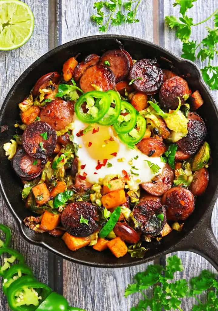 Easy Sausage Sweet Potato Sprouts Saute