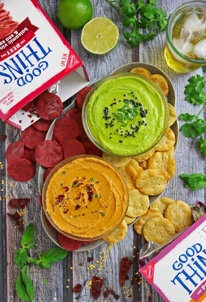 Tomato Basil Hummus Green Goddess Hummus #TrySomeTHINGood