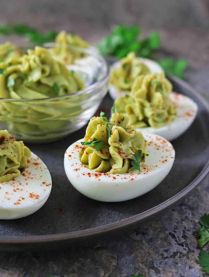 Devilled Avocado Garlic Eggs